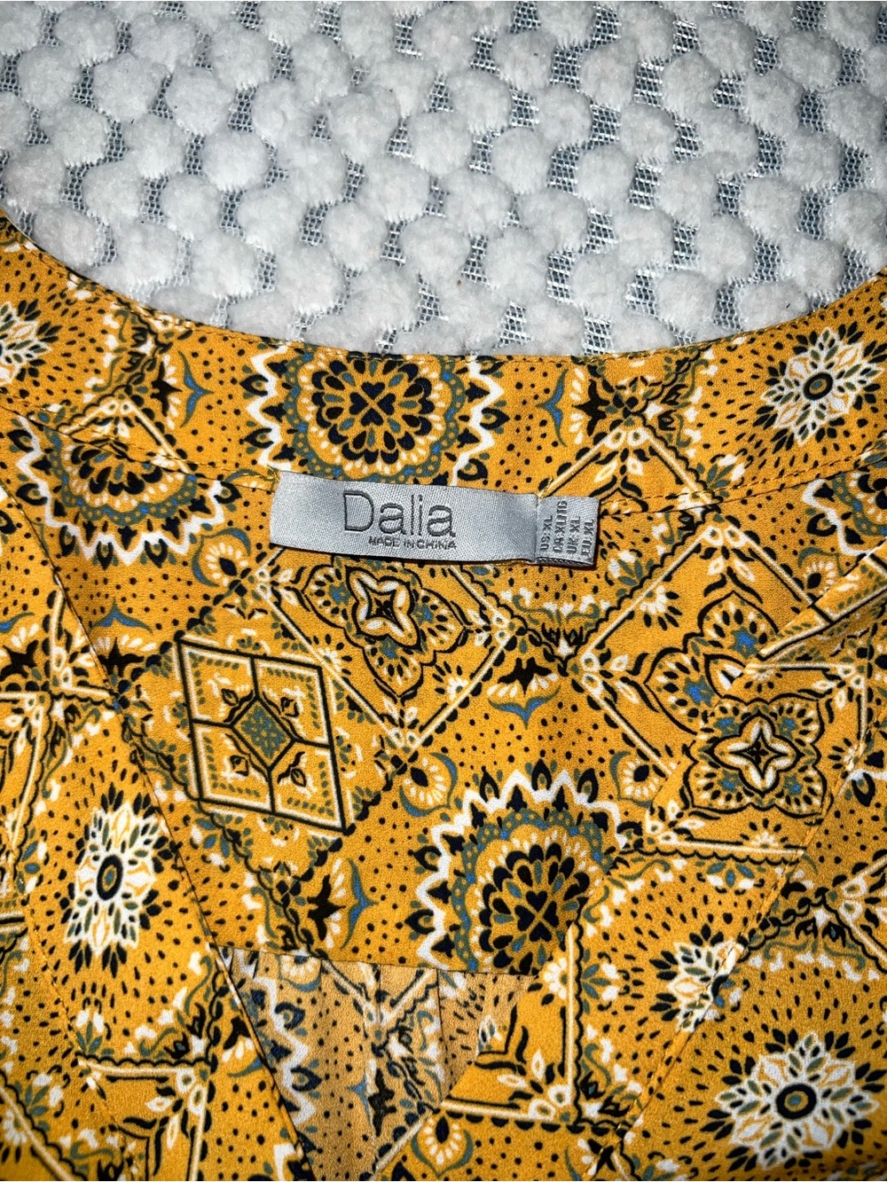 Dalia Mustard Yellow Paisley Geometric V-Neck Top